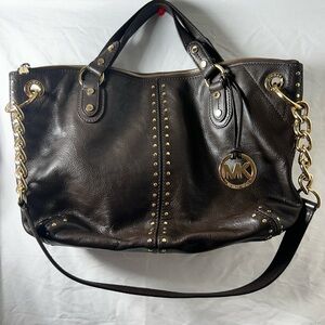 Michael Kors Dark Brown leather Tote with Gold Accents